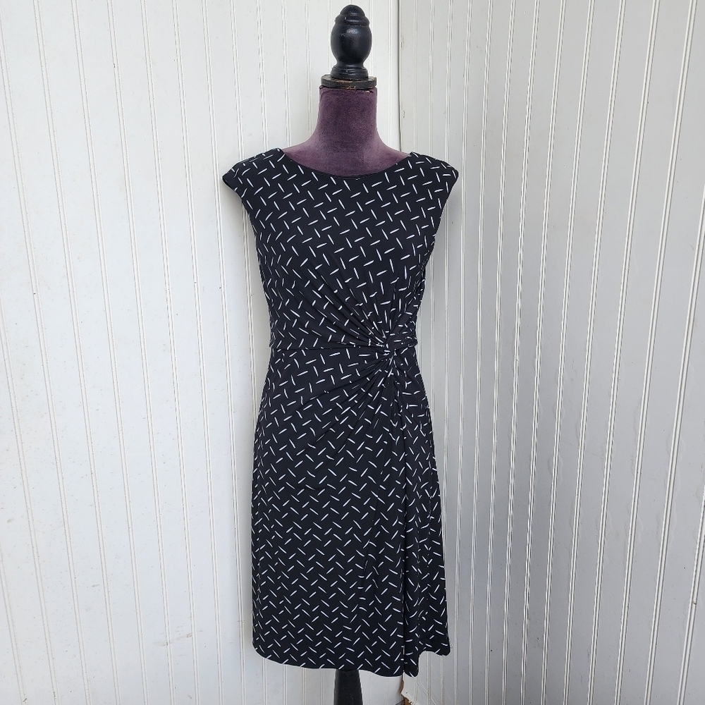 212 Collection Dress White Black Geo Print Sleeveless Knot Detail Cap Sleeve XS